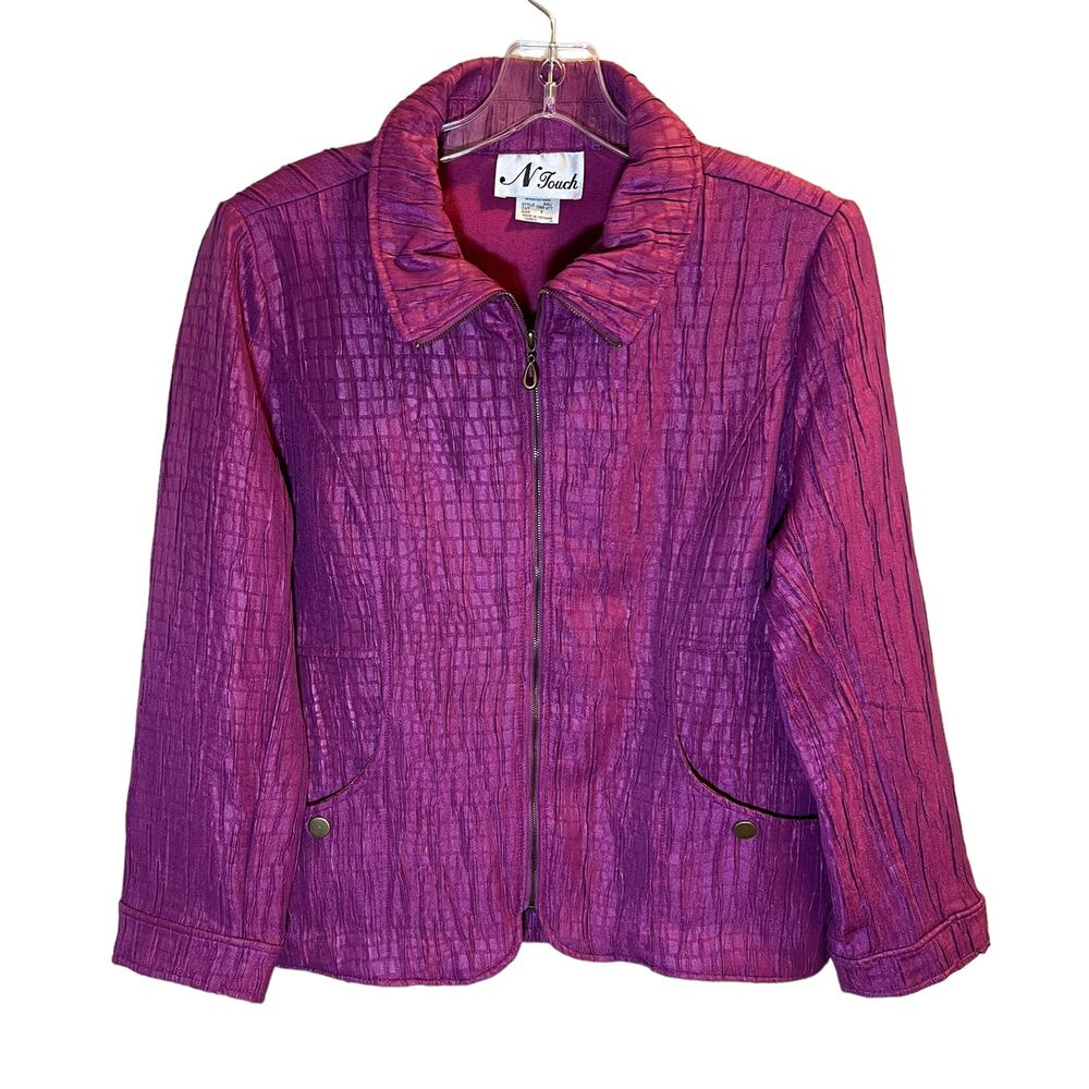 N Touch, Zip Front Textured Jacket Collar, pockets, Purple women 8